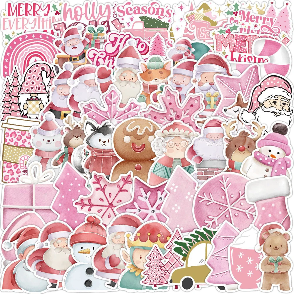 10/30/50pcs Cute Pink Style Christmas Cartoon Stickers Laptop Diary Scrapbook Luggage Phone Car Wall Kawaii Sticker for Girl Kid