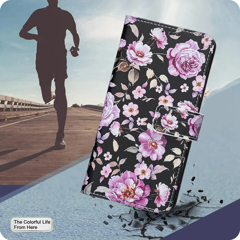 Elegant Leather Flip Wallet Case with Card Holder and Artistic Design