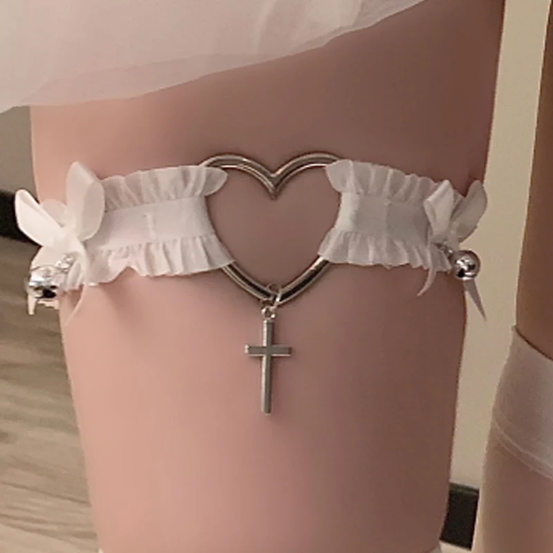 Gothic Lace Garter Belt Heart Bowknot Cross Lolita Leg Garters Elastic Choker Leg Ring Strap Cosplay Bondage Lingerie Harness