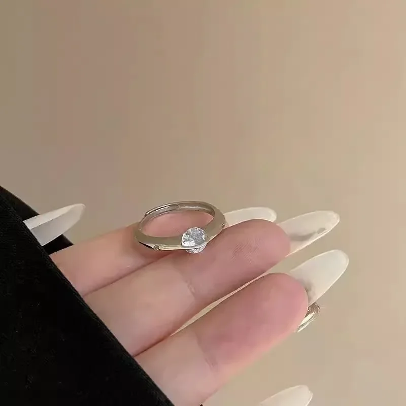 Anelli Regolabili con Pianeta Rotante in Zircone, Colore Argento, Gioielli alla Moda per Donne, Accessori Minimalisti - immagine 5