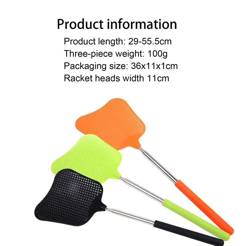 Expandable Fly Swatter Set Of 3 Long Flyswatter Heavy-Duty Indoor Fly Swatter Portable Manual Smasher With Extendable