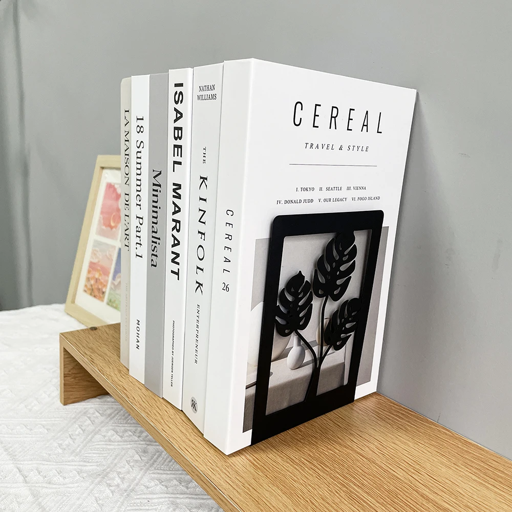 2pc Botanical Pattern Book Ends for Book Lovers Heavy Duty L-Shaped Metal Bookends Organise Books Book Stands for Men Women 6