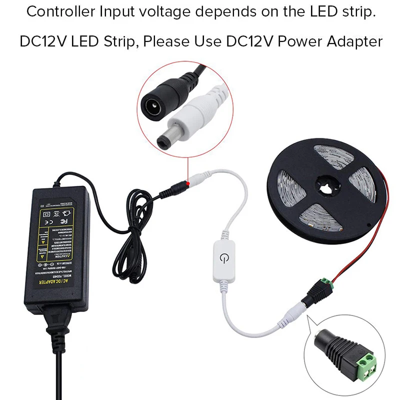 터치 조광기 밝기 제어 조광기 스위치 조정 컨트롤러, 단색 3528 5050 2835 COB LED 스트립용, DC5V, 12V, 24V