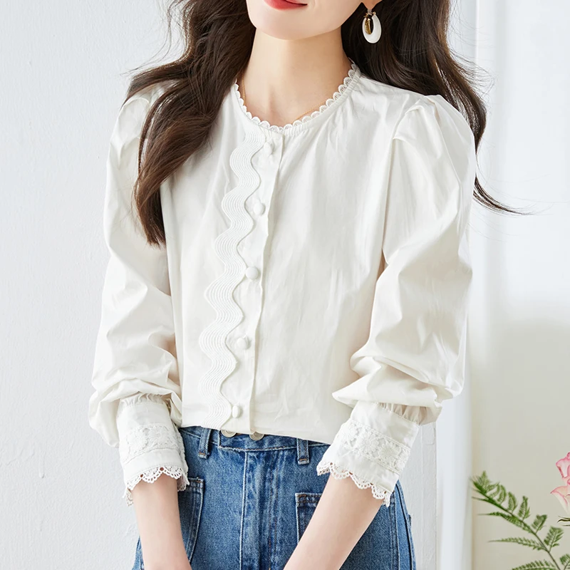 QOERLIN 2024 New Spring Fall French Lace White Shirts Women Temperament White Tops Workwear OL Casual Button Up Blouse Female elmsk men s new cotton loose casual pants large straight tube workwear pants spring and autumn outdoor military multi pocket pan