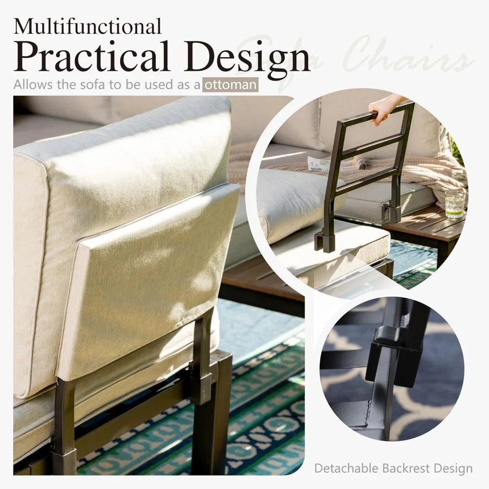 Outdoor Patio Furniture Set, Metal Sectional Sofa Set Patio Conversation Set with Cushions 4