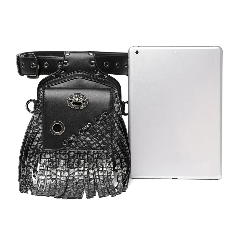 Steampunk Waist Bag Fanny Pack Gothic Tassel Leather Shoulder Crossbody Bags Thigh Leg Hip Holster Purse Travel for Women