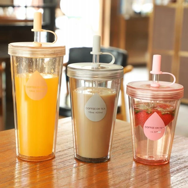 Plastic Cup Lid Straw Tumbler  Iced Coffee Cups Lids Straws