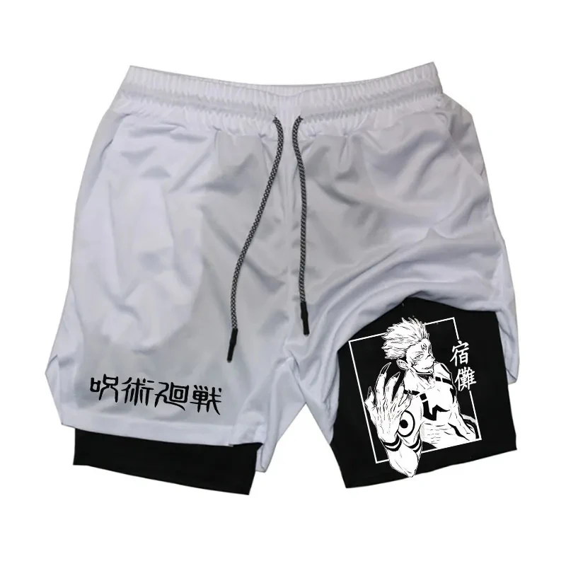 Anime Gym Shorts 2 In 1 Double Layer Men Workout Sports Jogging Sportwear Training Sport Shorts Male Summer Performance Shorts 4