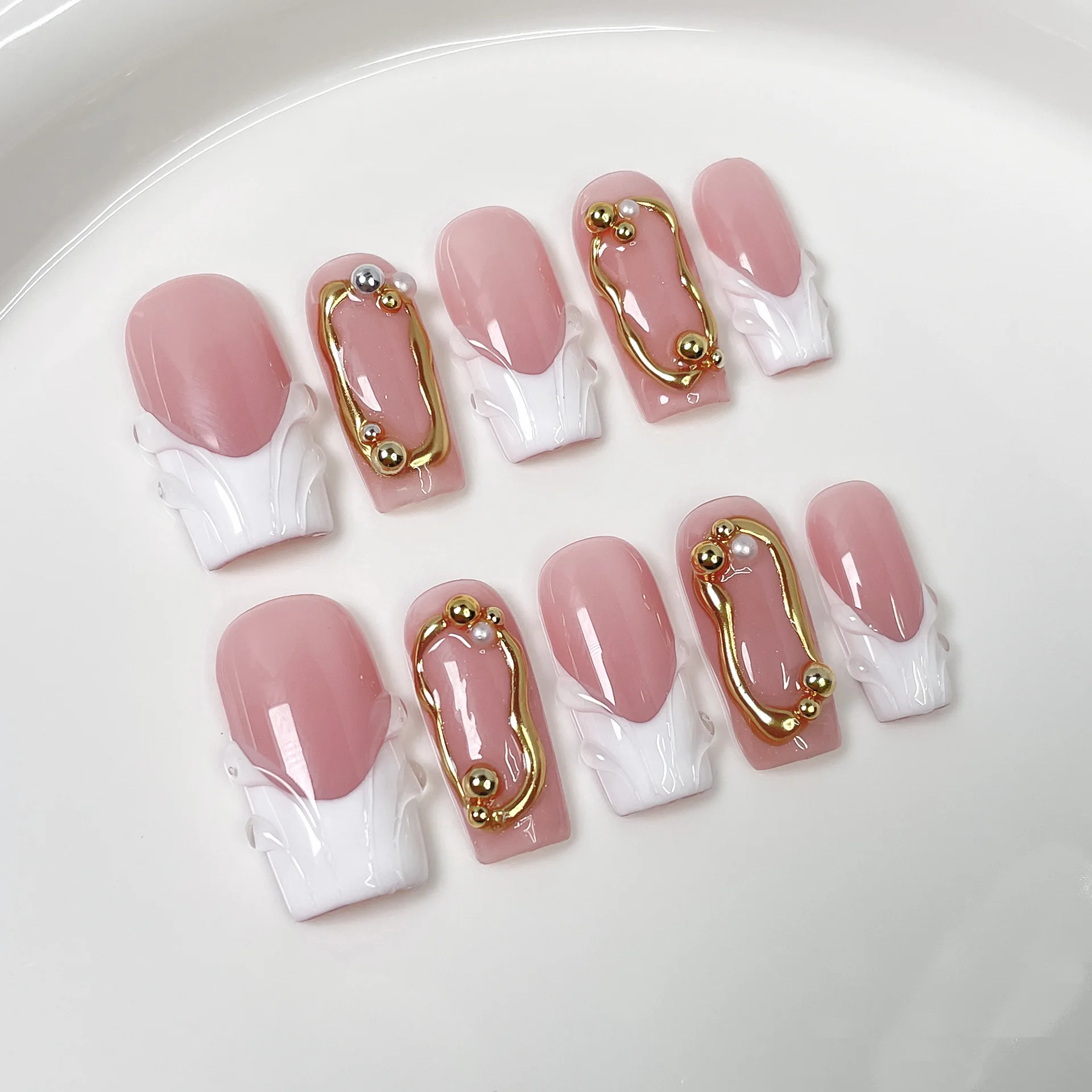 10pcs White French Press on Nails - Elegant & Easy