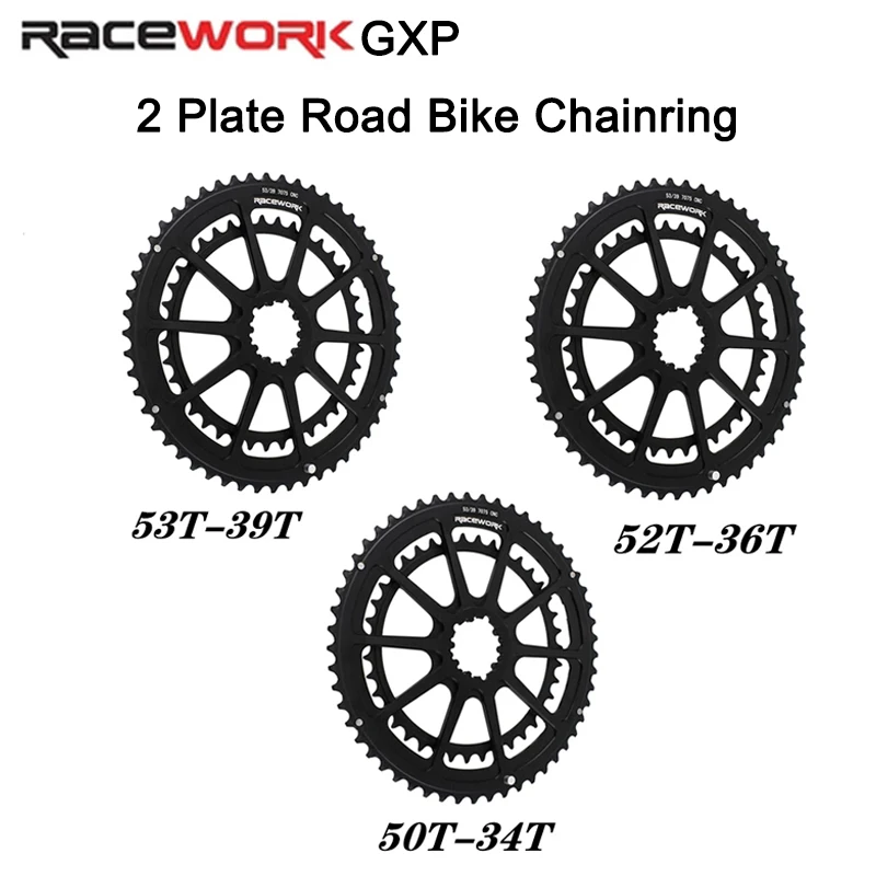

RACEWORK GXP Road Bike Chainring 50-34T 52-36T 53-39T Chain Wheel Double Chainwheel Bicycle Crown for 9/10/11/12 Speed Crankset