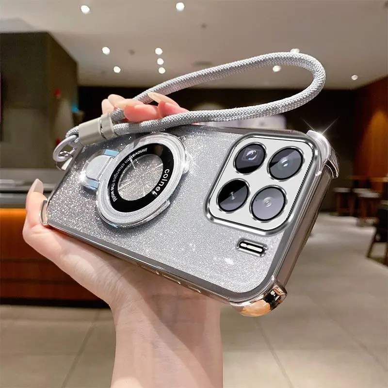 Cute Holder Hand Strap Soft TPU Shockproof Electroplating Phone Case