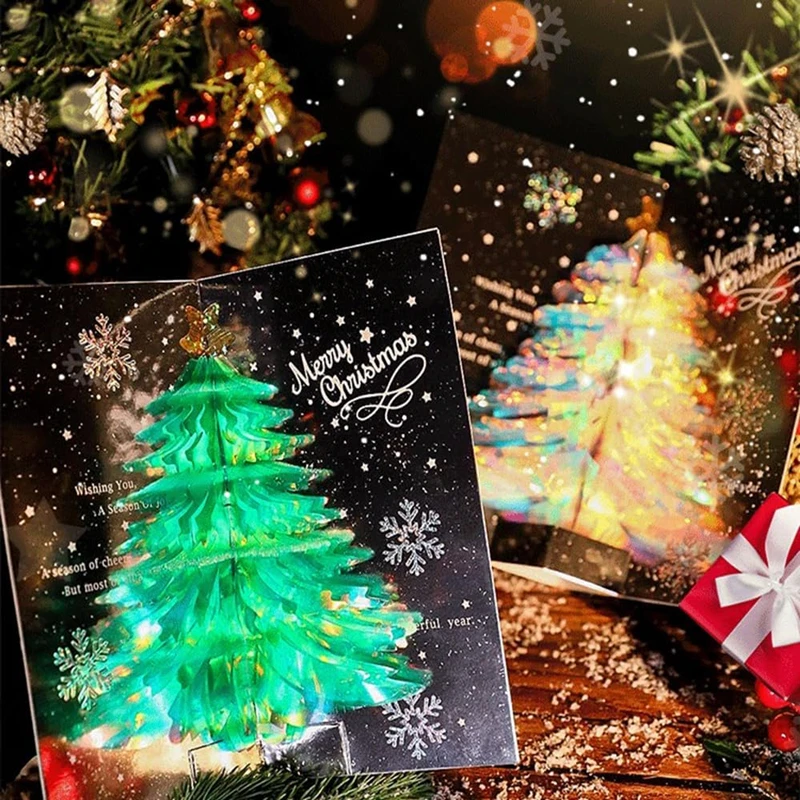 3D Pop Up Christmas Card with Envelope Christmas Tree Greeting Card Creative Blessing New Year Xmas Gift for Friend