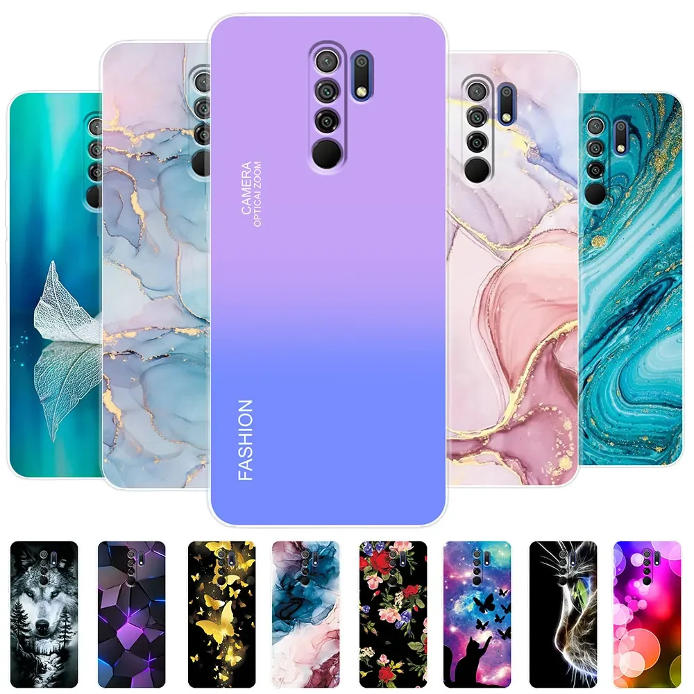 Elegant Watercolor Marble Transparent Silicone Soft TPU Case for 6.53-inch Smartphones - Protective Bumper Back Cover