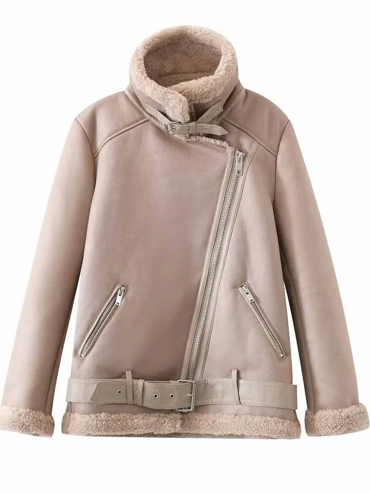 

Autumn new women's fashion European and American casual versatile trendy zipper long-sleeved fur one-piece jacket