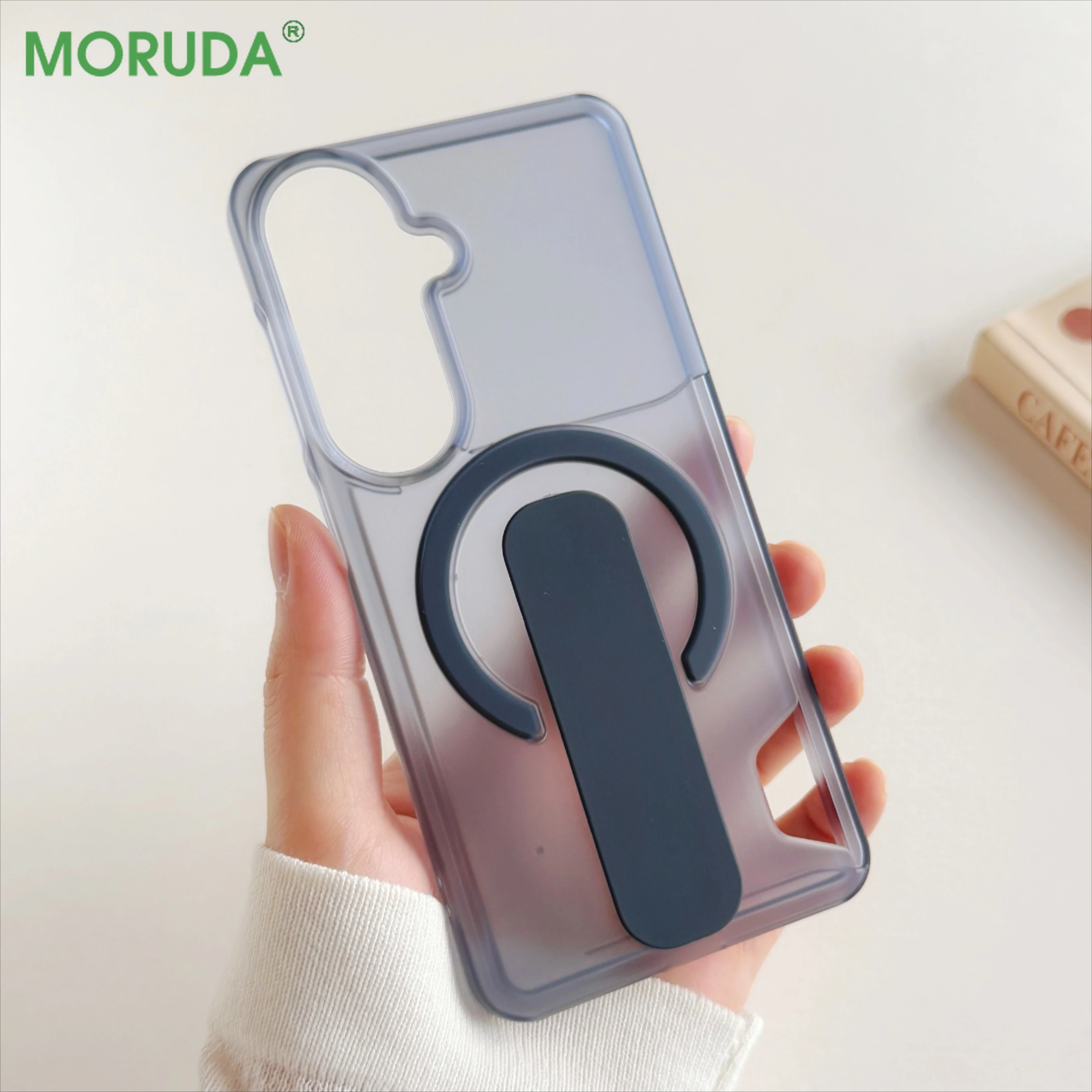 Creative Ring Stand Matte Translucent Magnetic Case with Invisible Card Slot