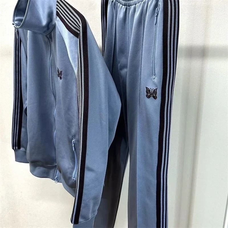 2025ss Aky Blue AWGE Knitted Stripes Track Jacket Men Women 1:1 Butterfly Embroidery Casual Jackets With Tags 2