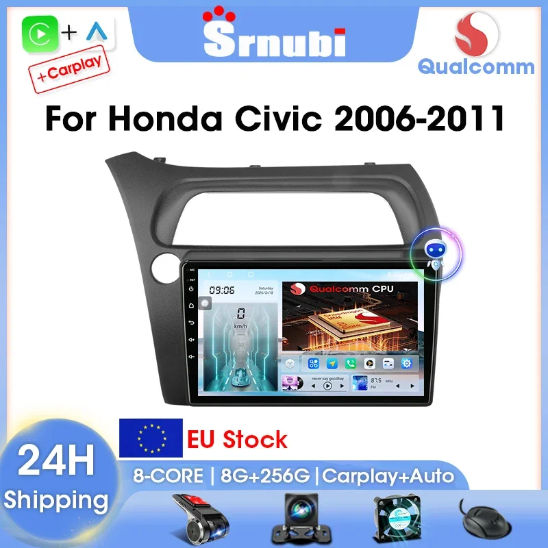 2 Din Android Auto Radio Drahtlose CarPlay Android Auto Unterstützung Backup Kamera GPS BT WiFi SWC Für Honda Civic Fließheck 2006-2011
