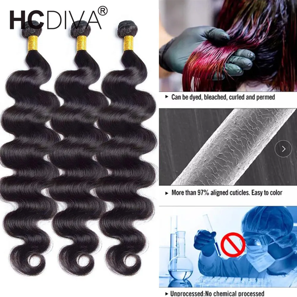Body Wave Bundles Brazilian Hair Weave Bundles 1/3/4 PCS Human Hair Natural Black Double Draw 8-40"Remy Extensions human hair bundles