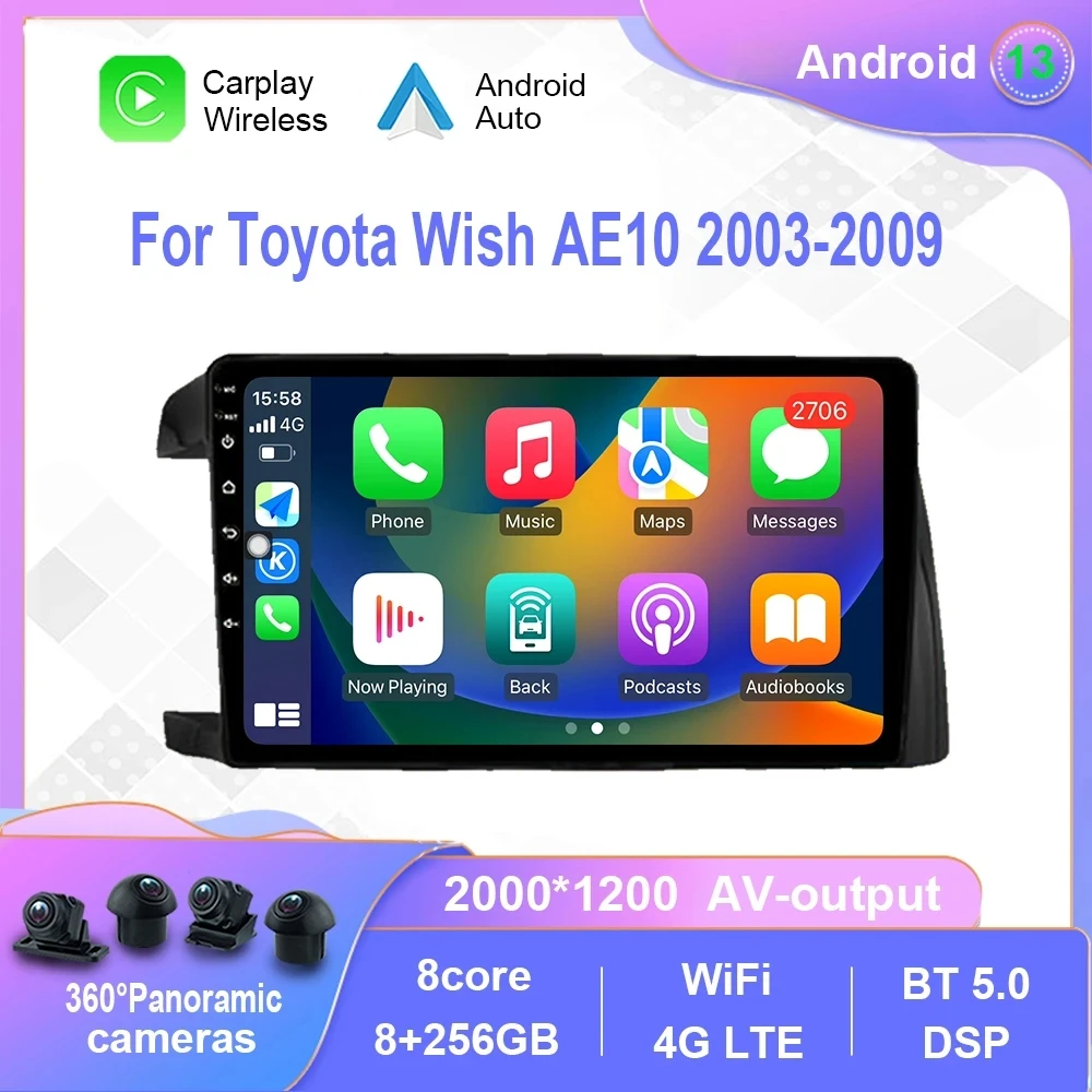 

Android 13 Radio For Toyota Wish AE10 2003-2009 Car Multimedia Player Carplay Touch Screen GPS Navigation