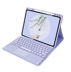Wireless Trackpad Keyboard Case - Magnetic Tablet Cover for Portuguese Keyboard (PURPLE)
