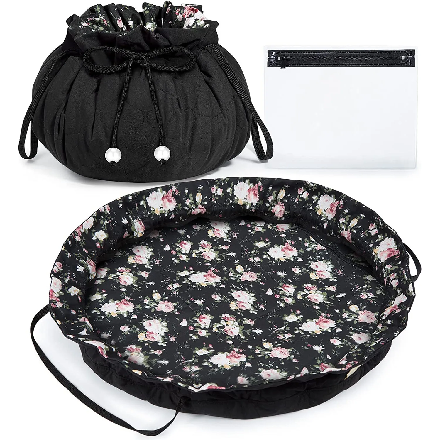 Drawstring Makeup Bag,Cosmetic Bag,Travel Makeup Organizer Case with Clear Pouch Set,Portable Toiletries Accessories