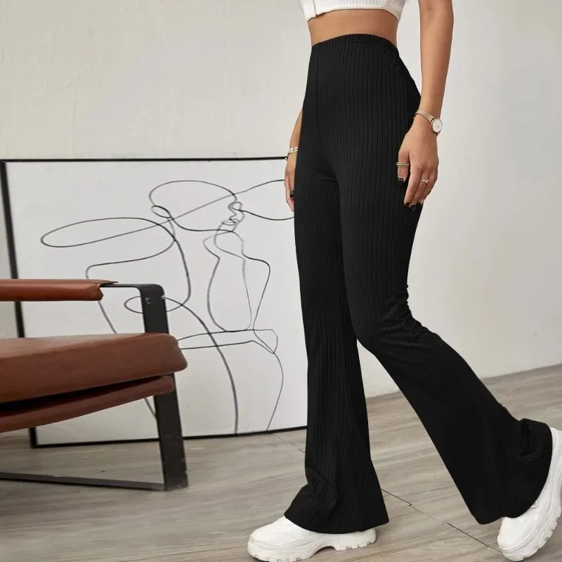 2024 Spring/Summer New Style High Waist Slimming High Waist Knitted Elastic Horn Casual Pants for Women's Leisure Sports YSQ12