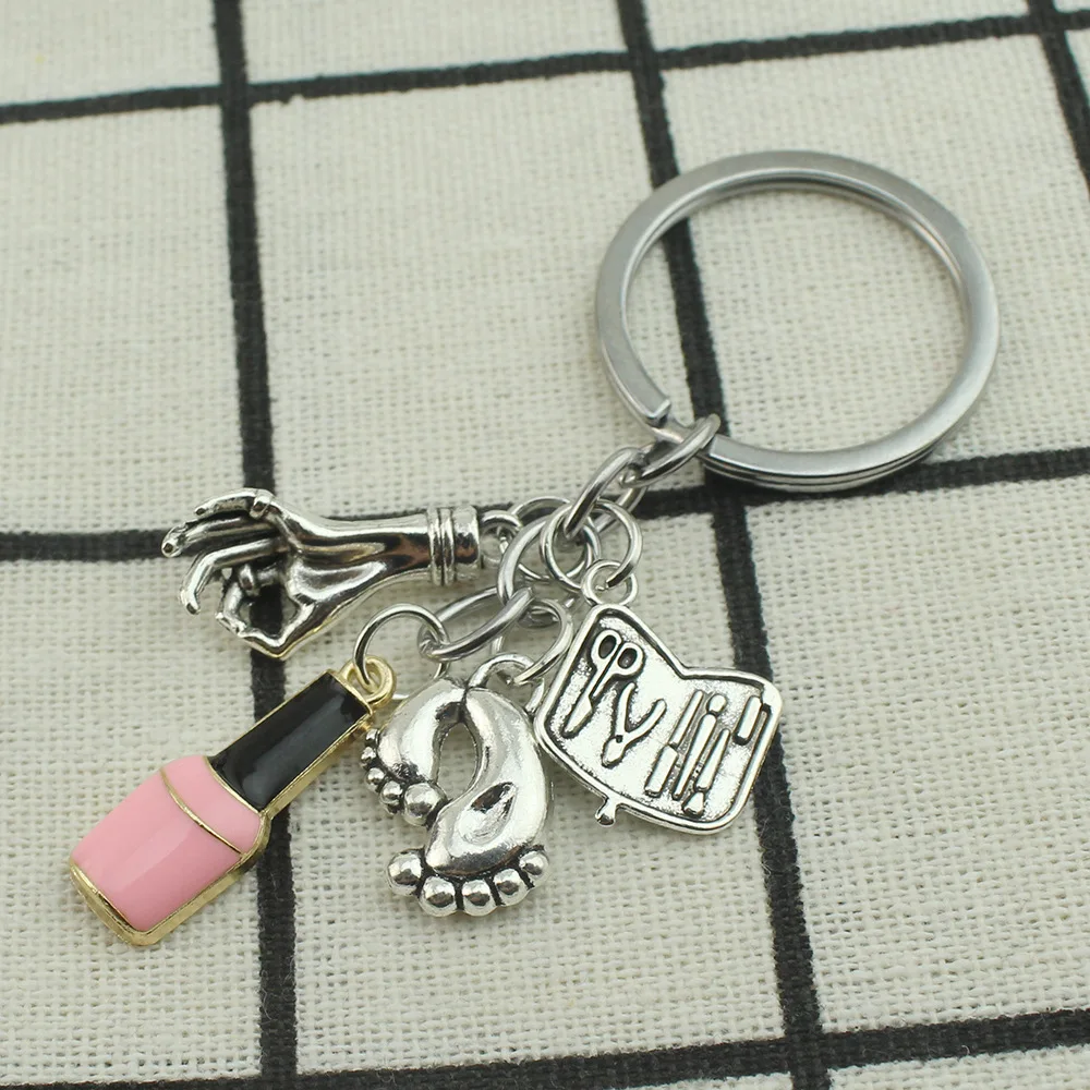 

cosmetic keychain Lady Eyeshadow Palette Lipstick Handbag Key Ring Makeup Key Chains Dress Gifts For Women Handmade Jewelry