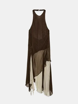 Women Halter Dress 2026 Summer Vintage Polka Dot Chiffon Asymmetry Off the shoulder Female Elegant Street Dresses Clothes 1