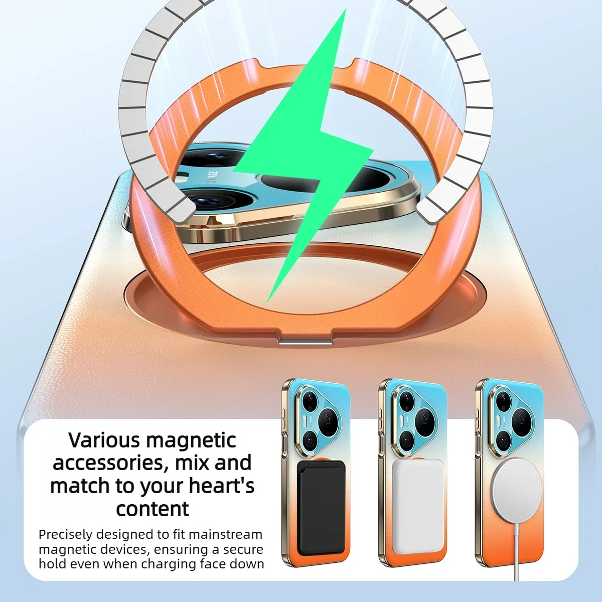 360° Rotatable Kickstand Magnetic Phone Case, Gradient Leather Shockproof Cover