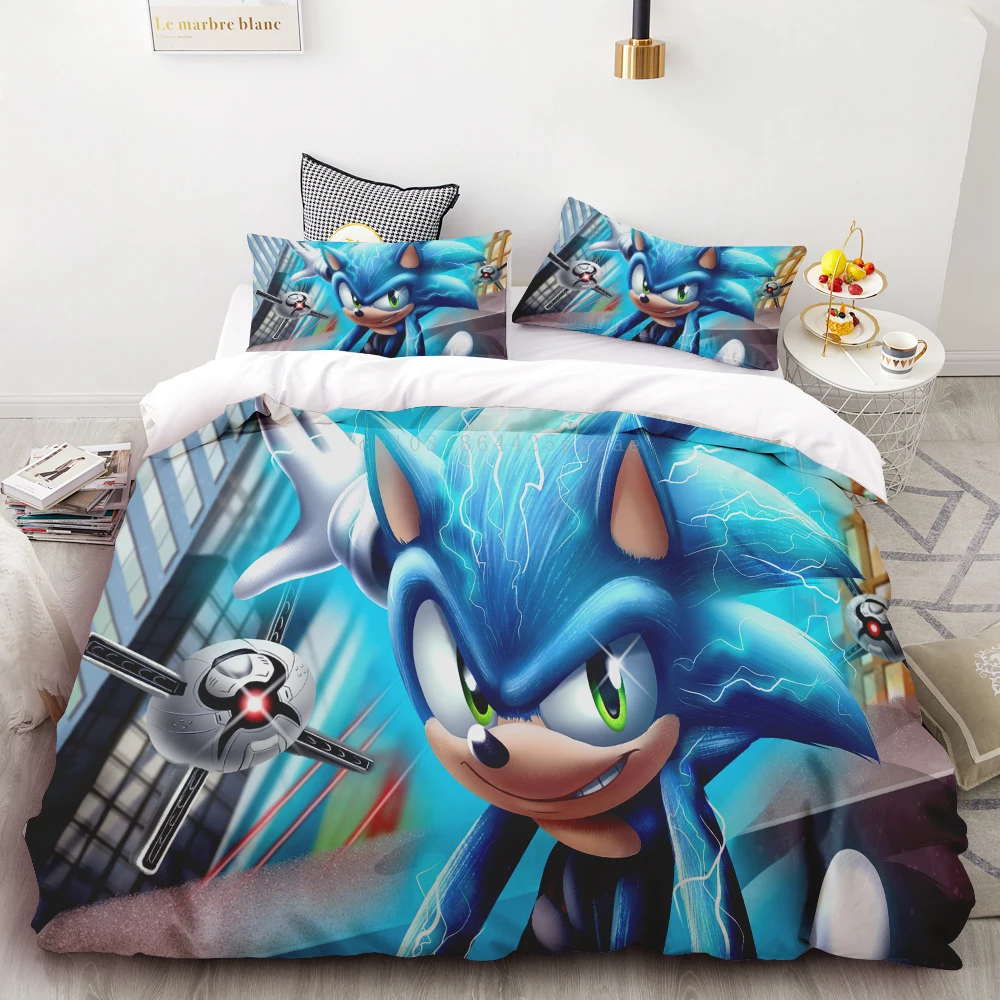 thumbnail image 1 of Juego de edredón de 3 piezas con estampado digital 3D de Sonic Boy, suave, 100 % poliéster, tamaño king, para adolescentes, regalo para dormitorio, 1 of 4