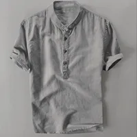 Men's Casual Blouse Cotton Linen Shirt Loose Tops Short Sleeve Summer Shirt Spring Thin Cool And Breathable Handsome Shirts