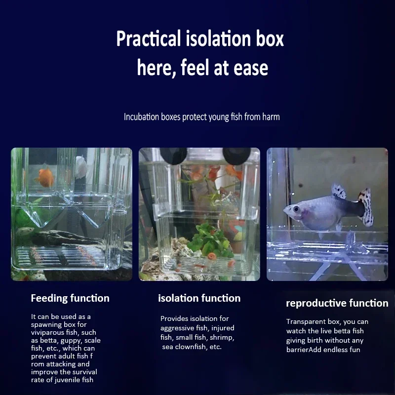 Transparent Acrylic Fish Tank Hatching Box External Built-in Hook Fish Incubator For Guppy Small Spawning fish breeding box