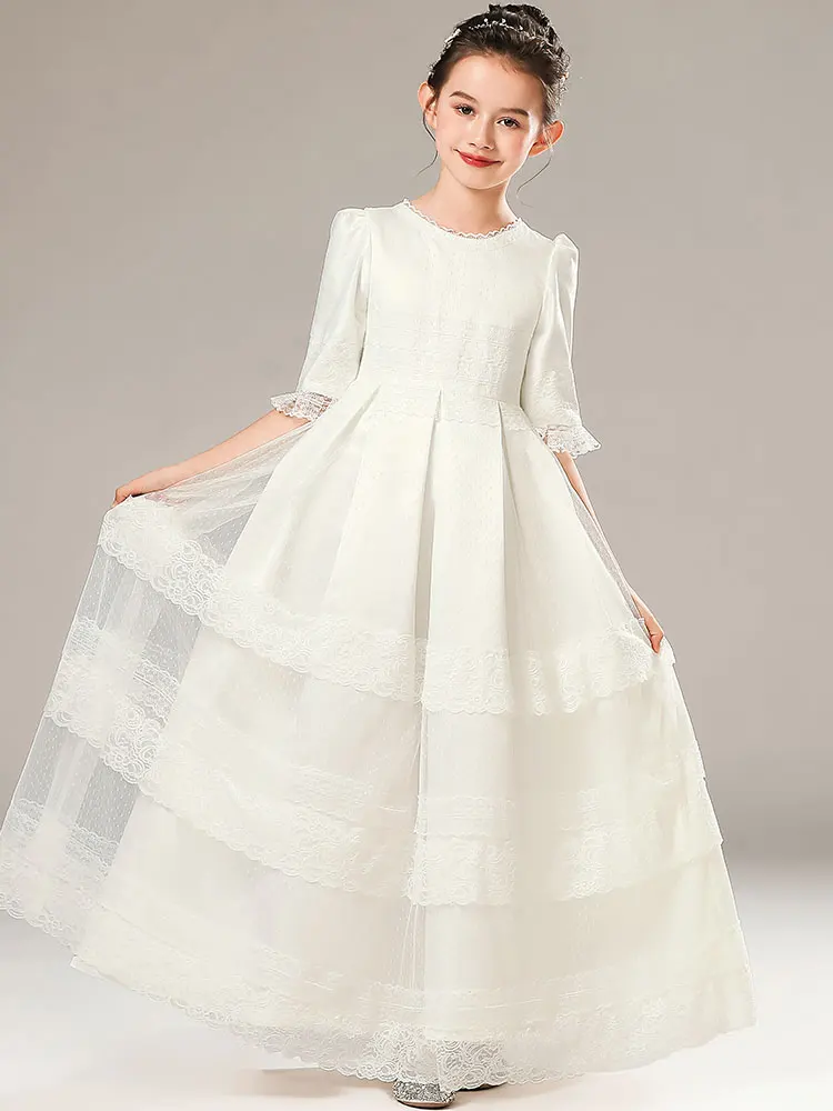 YZYmanualroom Flower Girl Dress Girl Princess Prom Dress White Dress Kids Girl Wedding Dress