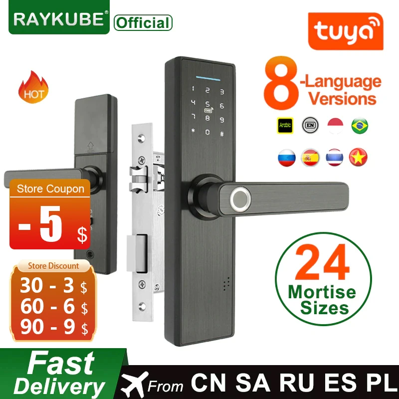 قفل الباب الإلكترونيRAYKUBE واي فاي, مع تطبيق Tuya عن بعد/البصمة البيومترية/البطاقة الذكية/كلمة المرور/مفتاح فتح FG5 Plus|Electric Lock| – AliExpress