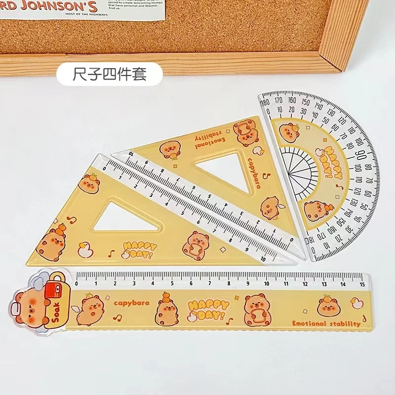 4Pcs/Set Capybara Cartoon Drawing Ruler Measurement Geometry Triangle Ruler Straightedge Protractor variety Rulers Stationery