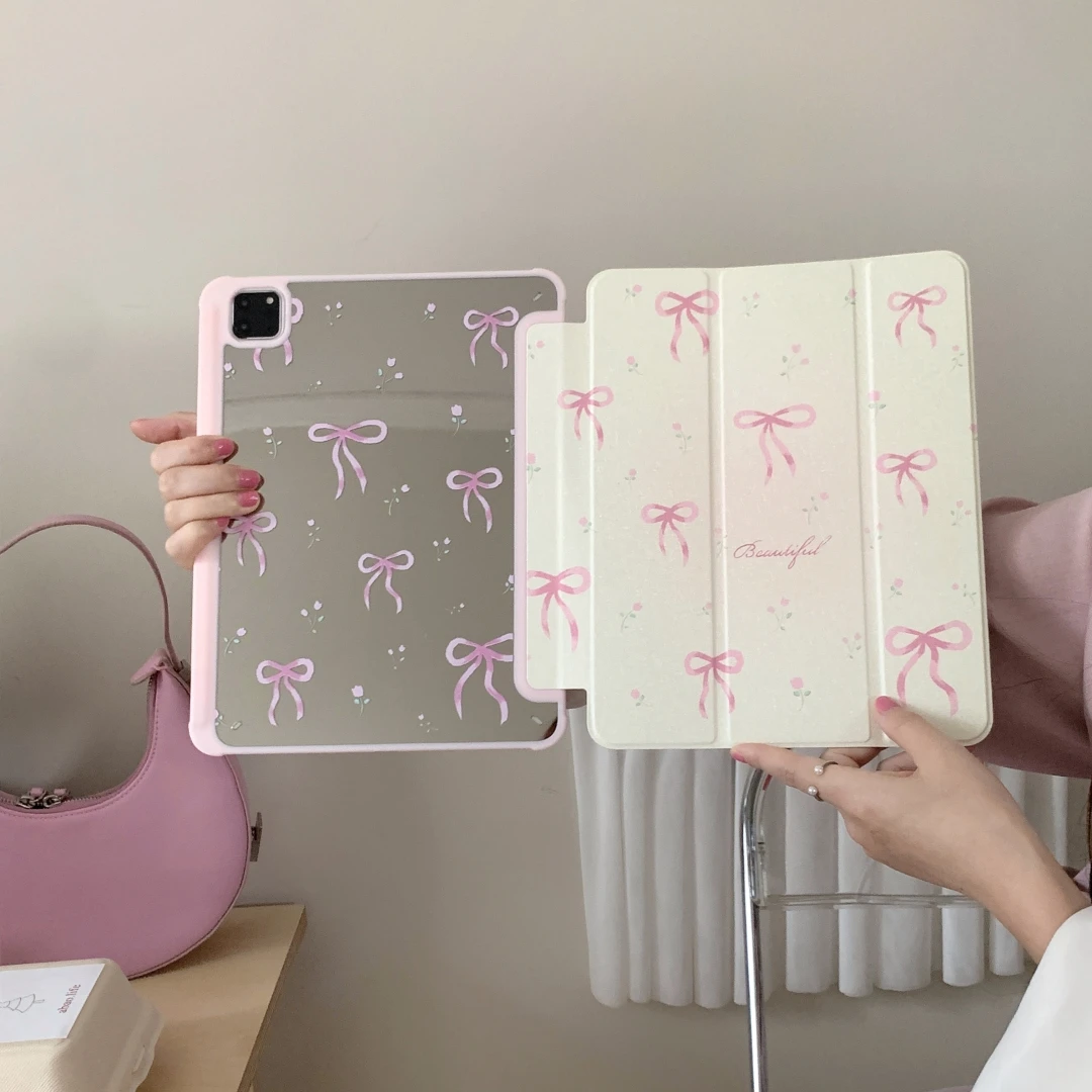 Custodia IPad 10a Gen 10,9'' Con Fiocco Rosa E Cuore - Con Supporto Apple Pencil E Auto Sleep/wake