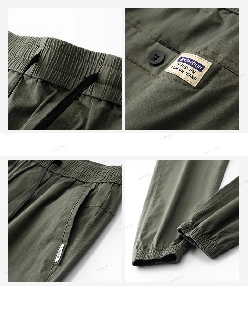 High Quality 98%Cotton Men's Casual Pants Man Thin Drawstring Elastic Waist Korean Khaki Sweatpants Jogging Harem Trousers Male