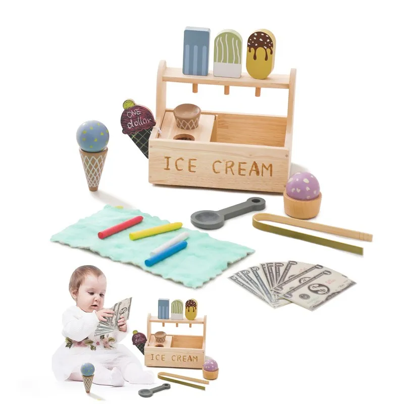 

Baby Wooden Simulation Ice Cream Shop Toys Pretend Play Simulation Montessori Kitchen Food Toys Preschool Educational Kids Gifts
