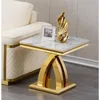 Square End Table,22.8" Modern White Faux Marble Side Table,Nightstand Bedside Table Small Accent Table with Gold Mirrored Finish 3