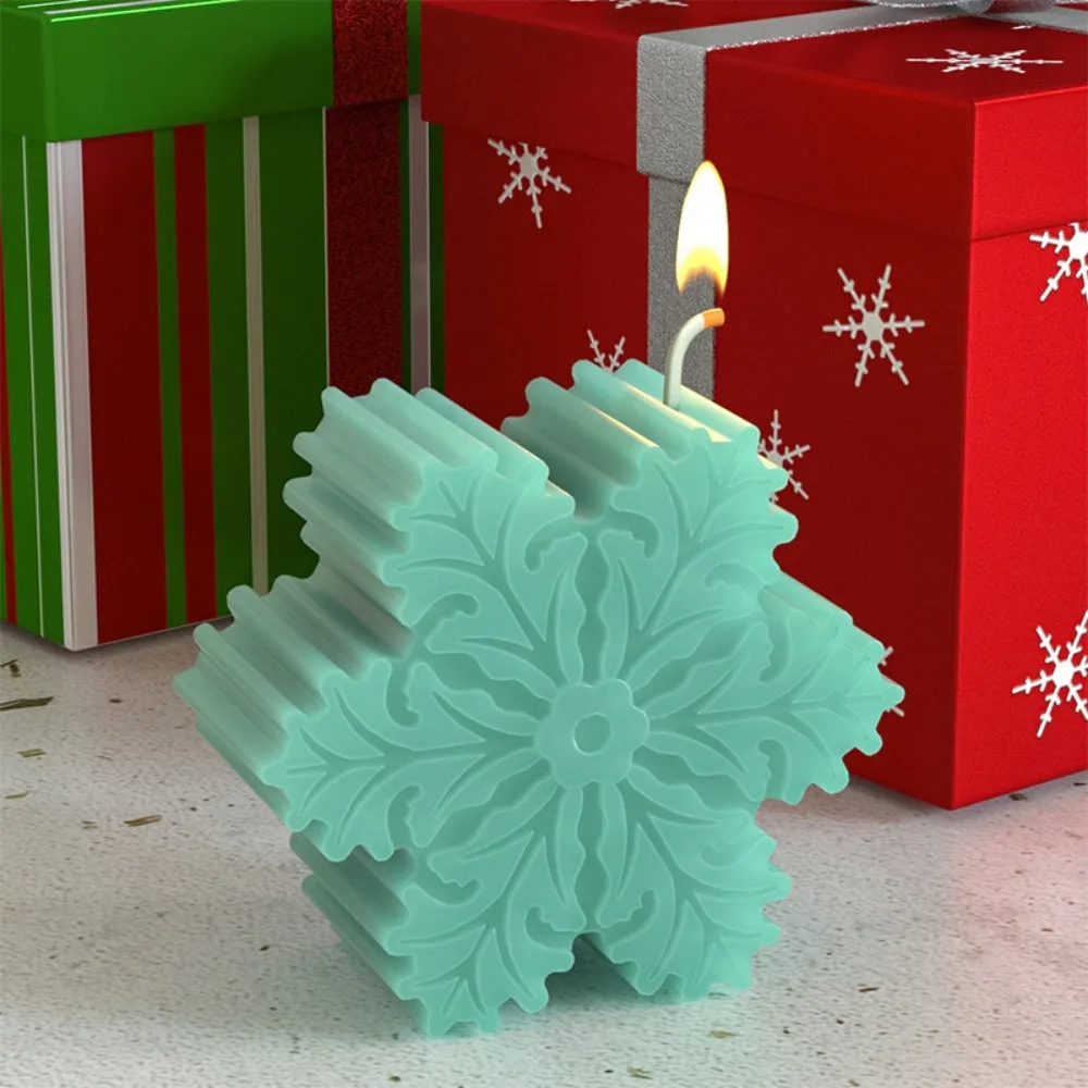 Description Picture 4 of item2 Holes Beautiful Snowflake Candle Making Set Relief Flower Handmade Soap Silicone Moulds Christmas Gypsum Molds Chocolate Gifts