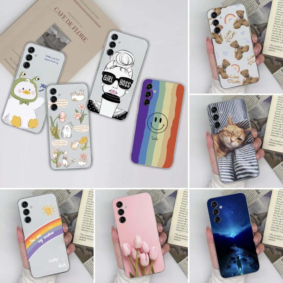 Transparent Case For Samsung Galaxy A14 5G Cover Cartoon Flowers Soft TPU  Shockproof Funda For Samsung A 14 5G Bags Heart Clear