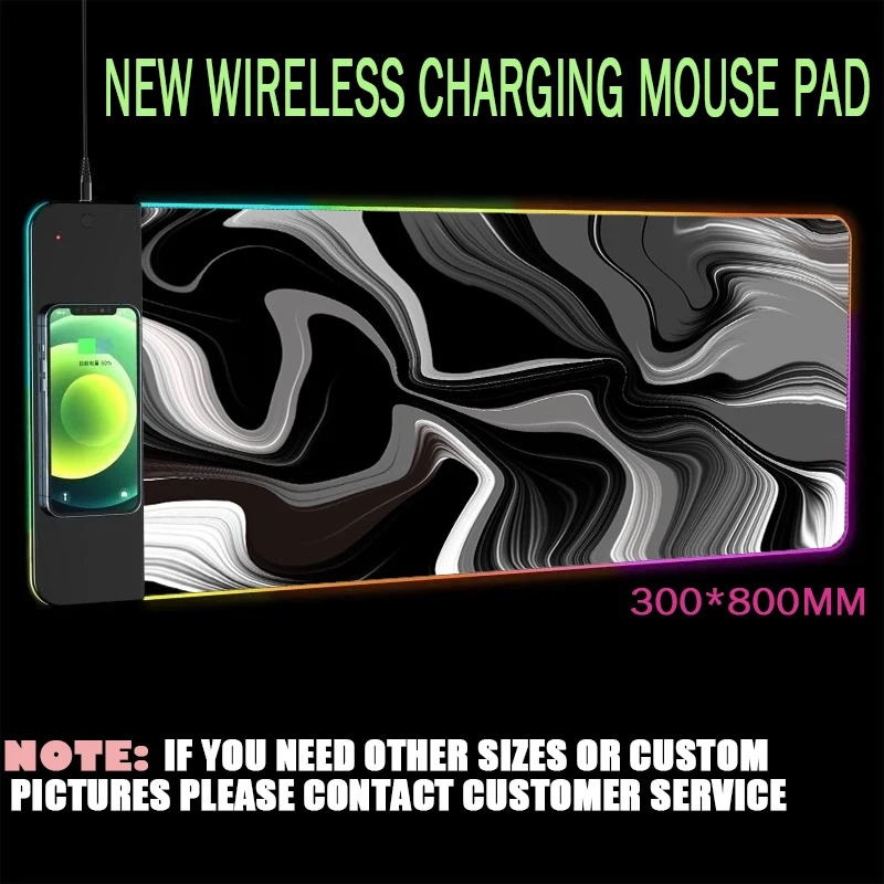 

Art Pad Anime Mouse Pad Black and White Texture Mousepad Stripes Colors Office Accessories Wireless Charging Pc Gamer Desk Mat