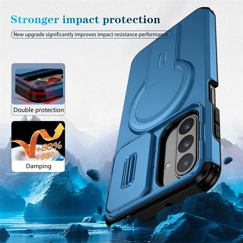 Armor Shockproof Magnetic Wireless Charging Case with Foldable Stand
