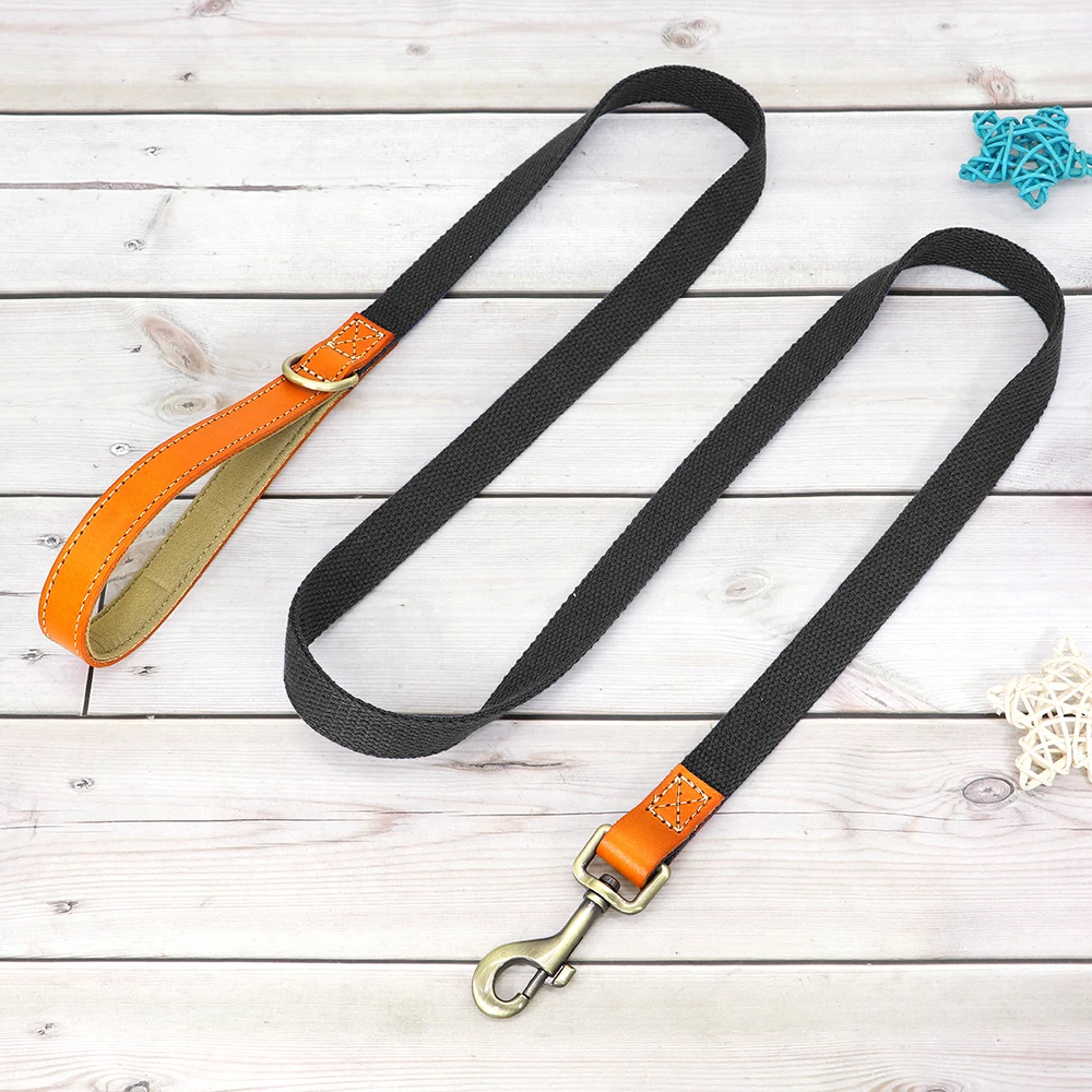 Dog Collar Real Leather Nylon Dog Collars and leash Set Durable Adjustable ID Collars for Small Medium Large Dogs - PeticaDeals