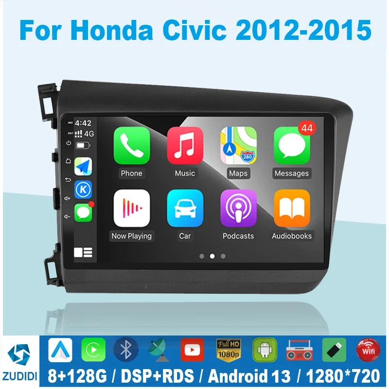 2+32G Android 12 Double Din Car Stereo For Honda Civic 2012