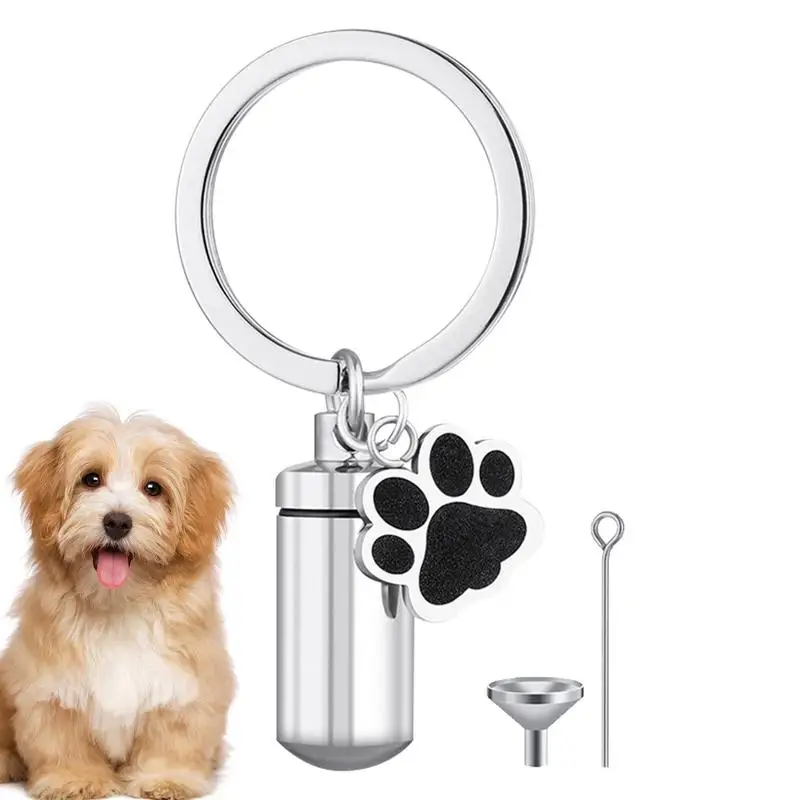 Pet Ashes Keychain Paw Charm Pet Ashes Keepsake Memorial Jewelry Cremation Cylinder Necklace Cylinder Vial Keepsake For Dog Cat personalized custom cremation of ashes urn dandelion urn keepsake jewelry to commemorate the beloved human ashes