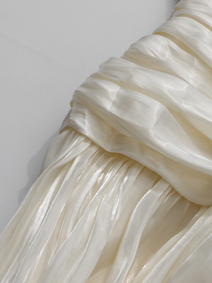 Side angle of Spliced Folds Elegant Ruffles Dress plus size women wear