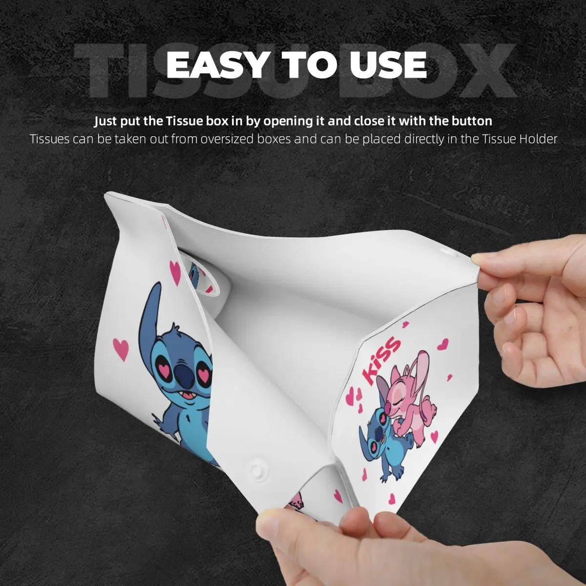Custom Kiss Stitch Angel Tissue Box Holder Rectangular Cute PU Leather Facial Tissue Box Cover for Car Office 4