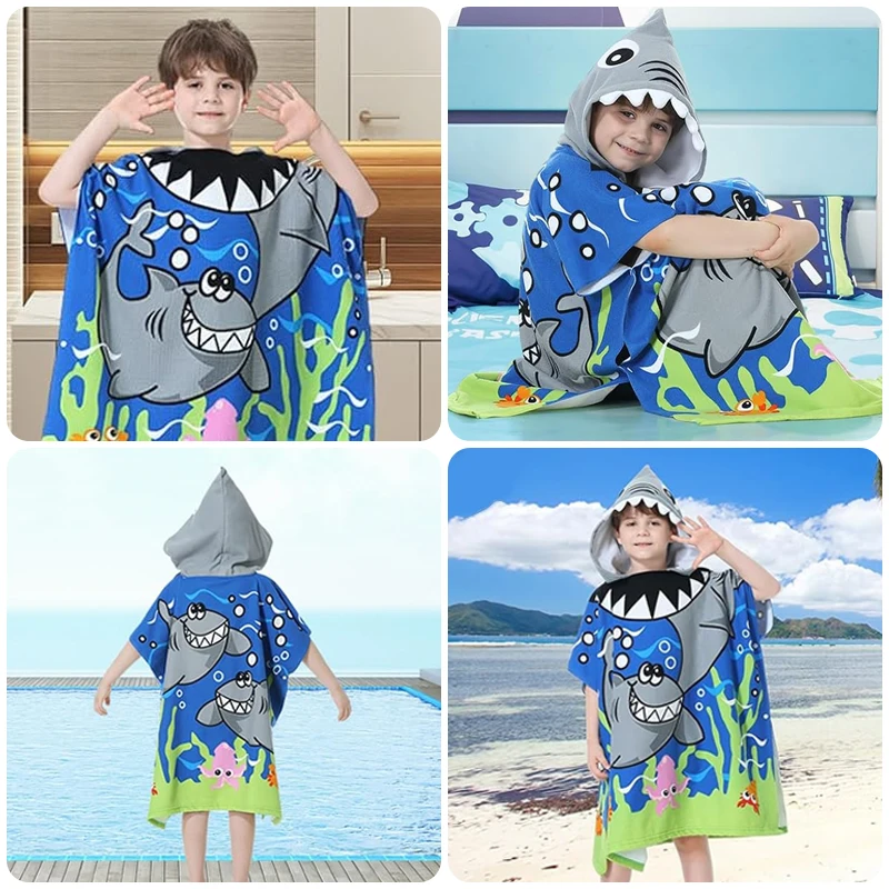 New Childrens Bath Towel Cartoon Print Cape Hooded Beach Bathrobe Soft Breathable Absorbent Quickdrying Bath Towel Robe 5