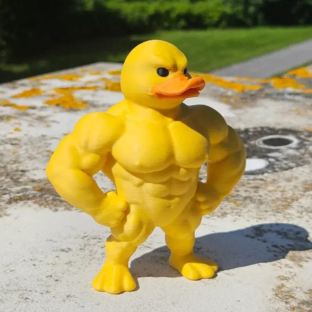 1pc Muscle Duck Statue - 3D Desktop Decor, Cute Bookshelf Whimsical Figurine, Multifunctional Indoor/Outdoor Decoration